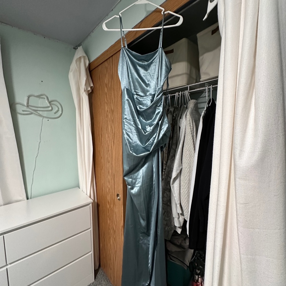 Windsor Shimmering Teal Satin Gown